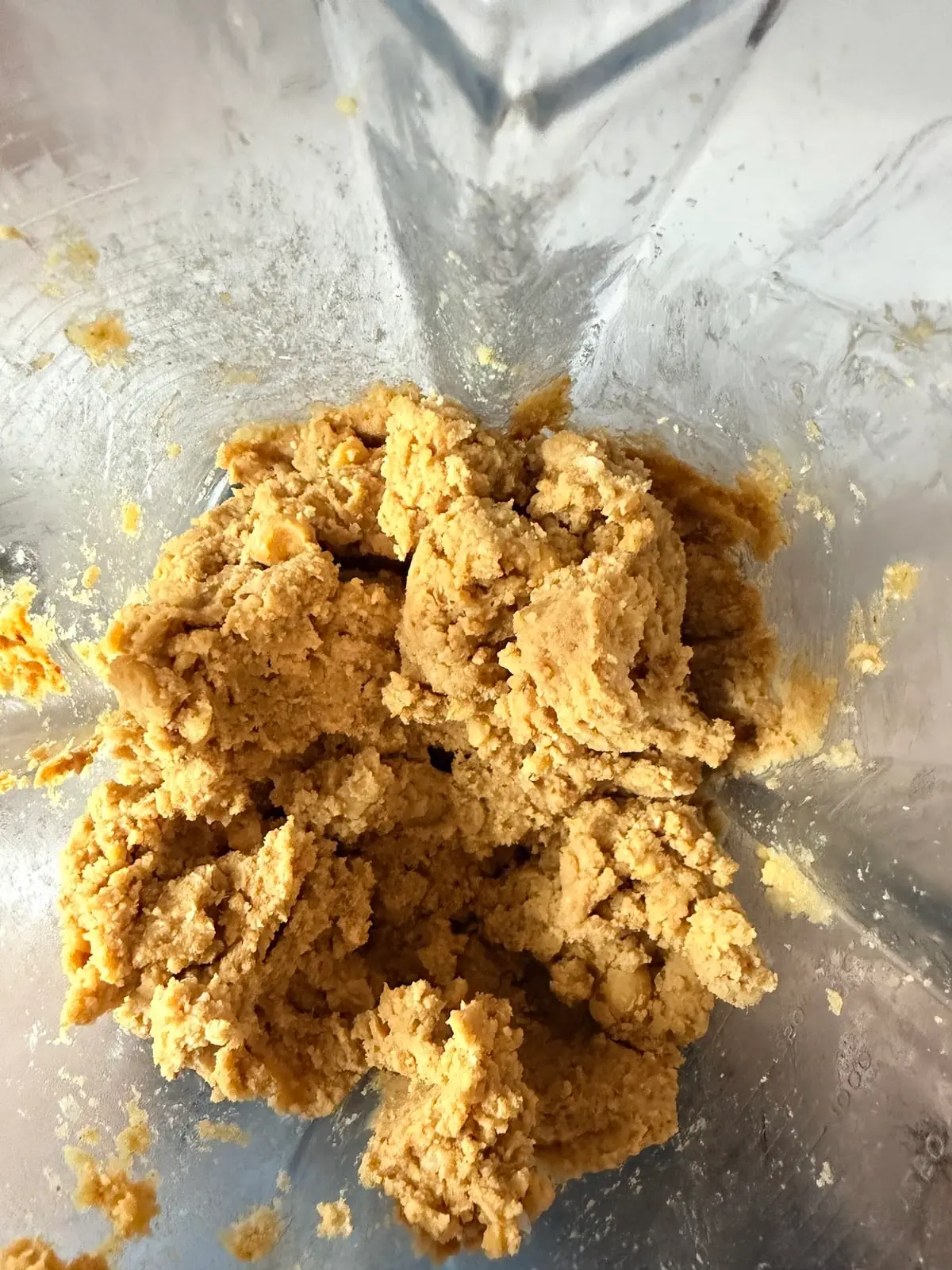 Blended cookie dough in a blender container.
